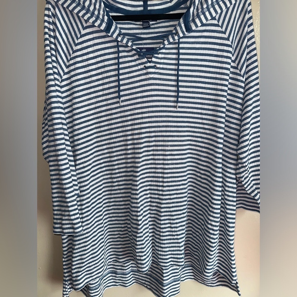 Champs Navy and White Striped Hooded Pullover Top, Size 3X - Picture 7 of 7